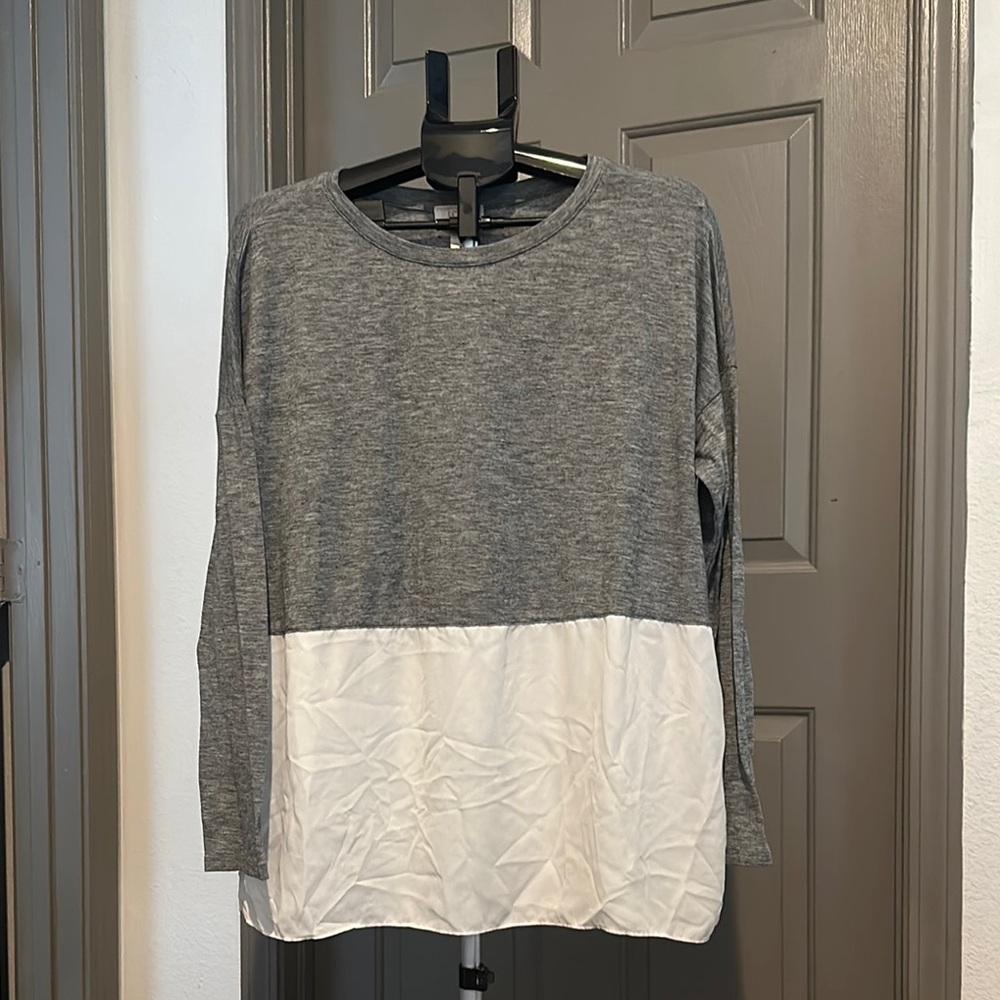 Gray and White Long Sleeve Top